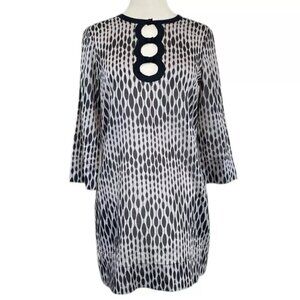 Generra Lightweight Keyhole Retro Geo Dot Print Dress Black Gray Size Small